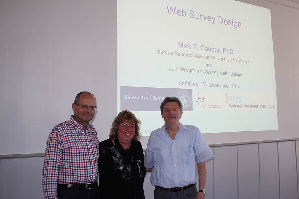 From left to right: Prof. Dr. Hans-Günther Roßbach, Prof. Dr. Susanne Rässler, and Prof. Dr. Mick Couper.