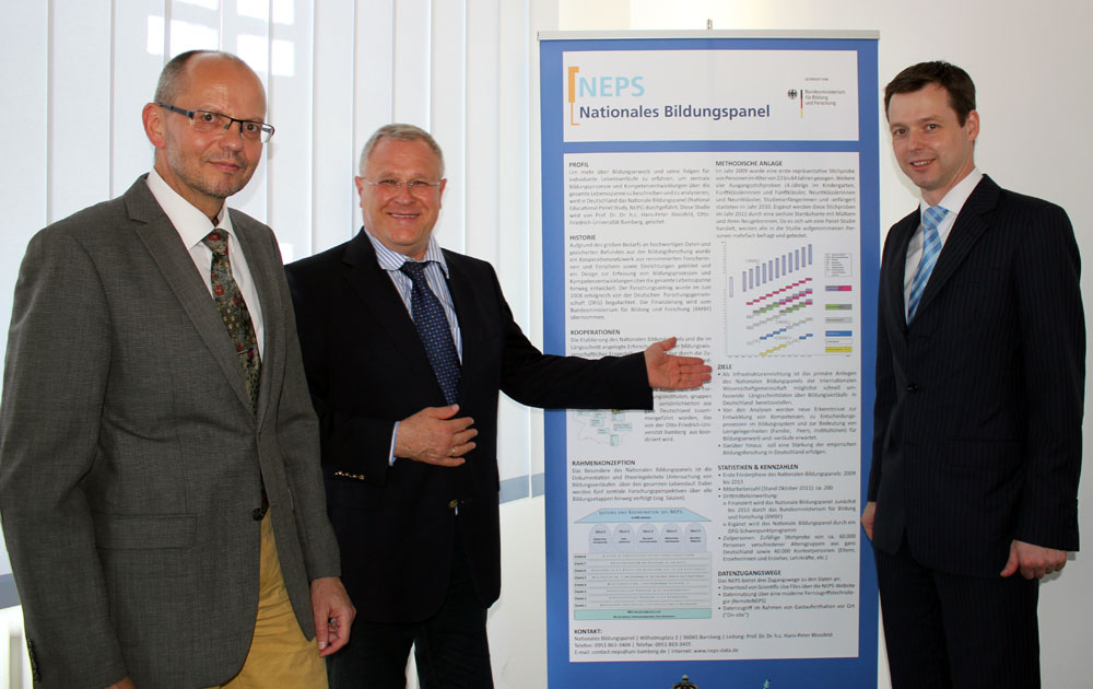 In the photo (from left to right): Prof. Dr. Hans-Günther Roßbach, Prof. Dr. Dr. h.c. Hans-Peter Blossfeld, MdB Thomas Silberhorn
